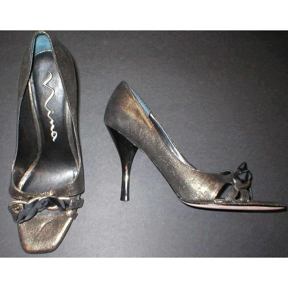 New Womens $117 Nina Shoes 9 Brown Metallic Bronze Chocolate Heels Chain Open To
